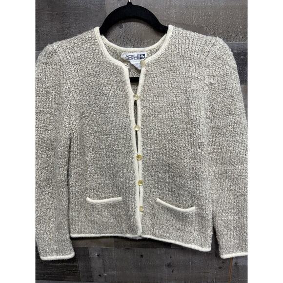 Vintage Adele Joyce Wool Blend Ivory Cardigan Pearl Buttons - Medium - Picture 2 of 6